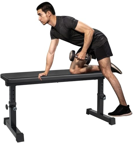 LSKSSNG Banco de pesas plano, banco de pesas de altura ajustable con cojín grueso y almohadillas antideslizantes, entrenamiento de fuerza compacto para ejercicio y fitness, hogar o gimnasio, fácil