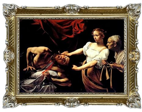 LIGUORO SHOP Caravaggio Giuditta och Holoferne målning tryckt på dukpapper med barockram cm (Guld/Vit)