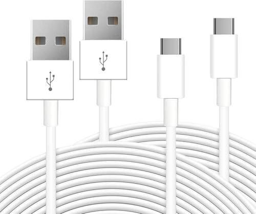 Lot de 2 câbles d'extension d'alimentation de 5 m pour toutes les caméras de surveillance ou appareils compatibles USB-C - Rallonge USB A vers type C - Câble d'extension de charge et de