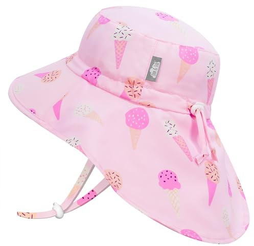 Jan & Jul Schnell Trocknender Baby Sonnenhut für Mädchen mit UV-Schutz UPF 50+ (L: 2-5 Jahre, Rosa Eiscreme)