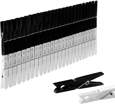 50 mollette stabili in plastica VonBueren | nero e bianco | in materiale riciclato al 100% | Made in EU | mollette in plastica