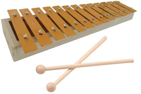 YIWEOG 13 noter glockenspiel klassisk träfärg xylofon metalltangenter slagverk rytm handhållen musikinstrument med 2 klubbor present till nybörjare studenter