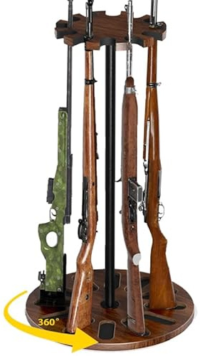 Yoimori Indoor Gun Racks, Rotating Gun Rifle Rack Stand, Heavy Solid Wood Gun Storage-Holds up to 12 Guns Display Brown
