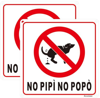 Acuxiaza 2 Pezzi Cartello per Cani No PIPÌ NO POPÒ 15x15 cm Cartello Feci Cane PVC Adesivo Divieto Cacca e Pipì per Cani Cartelli in PVC per esterno - interno