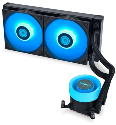 Lian Li GA II Lite 240 RGB AIO Liquid Cooler Black – with Infinity Mirror, 2x ARGB Fans, 240mm Radiator, Rotatable Logo