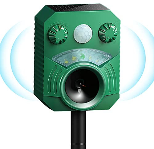 Répulsif Solaire à ultrasons pour Animaux,Répulsif Contre Les martres,Portée jusqu'à 10 m,Détecteur de Mouvement,Fréquence 13.5-45.0 kHz,Efficace Contre Les Chats, Chiens, Oiseaux, Rats, martres