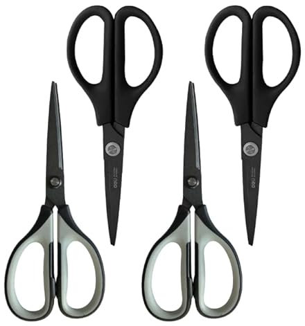 Uaugulft Schere Edelstahl Professionelle Mehrzweckschere mit Titanbeschichteten Klingen, Soft-Grip-Griff, Grau Schwarz / Ganz Schwarz, 4 Stück Set