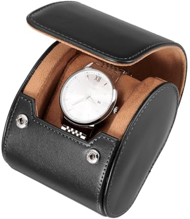 sourcing map Watch Travel for Men Leather Watch Roll Travel 1 Slot (Black) | Case Portable Watch Storage Box for Christmas, Birthday, and Anniversary