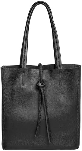 Caspar mittelgroße Leder Shopper Schultertasche Casual Damen Tasche mit Sicherheitsfach - CLASSIC LINE - Modell No.814 - Made in Italy, Farbe:schwarz