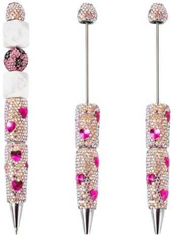 Spritewelry 2 st glitter pärlpennor bling strass kulspetspenna axel hjärta diamant kristall kulspetspenna för gör-det-själv personlig penna kontor skolmaterial fuchsia