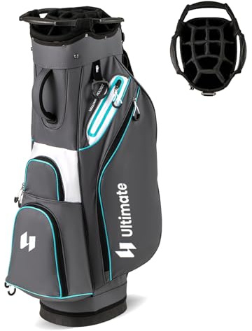 COSTWAY Golfbag, leichtes Golf Cart Bag mit 14 er Unterteilung & Tragegurt, Wasserabweisende Golftasche mit Regenhaube, Golfwagentasche tragbar für Herren & Damen (Grau)