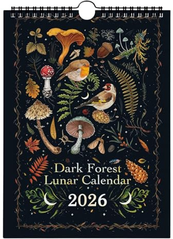 Calendario Lunare Foresta Oscura 2026, 12 Illustrazioni Originali Disegnate Durante L'Anno, Calendario da Parete Colorato