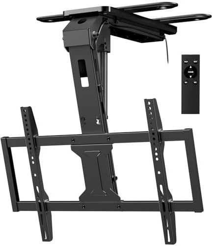 Motoriserat Takfäste för TV 37–75 – Elektrisk Nedfällbar TV-Lift, Fjärrkontroll, 45 kg Belastning, VESA 600×400mm, Svart