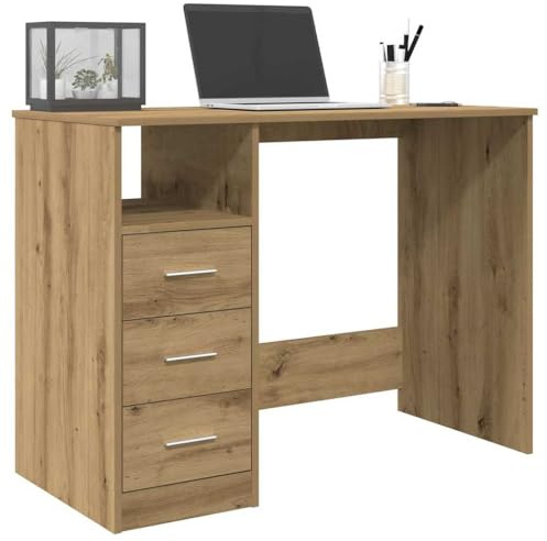 Mandloder Schreibtisch Artisan-Eiche 102x76x50 cm, Holzwerkstoff Bürotisch mit 3 Schubladen, vielseitiger Computertisch für Arbeitszimmer, Heimbüro und Studentenzimmer