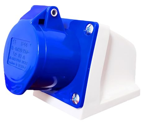 16A 240V Industrial Plug and Socket,3-Pin 1Phase 2P+E IP44 Waterproof Connector Heavy-Duty Explosion‑Proof Blue Nylon Replacement for Camping Caravan Workshops Construction Industry and Outdoor Use