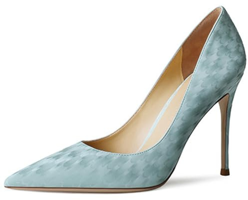 Wtharosa Zapatos De Oficina Mujer Delgado Tacón Kitten Punta Fina Zapatos para Trabajo Y Fiesta Piel Charol Verde Menta Negro,Light Green(Heel 10cm),38 EU