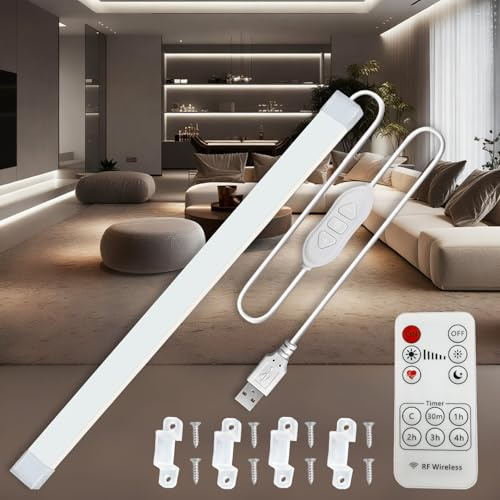 MDee COB LED Under Cabinet Strip Light with Remote, 6000K Cool White, 1.5M | 5V 8W USB Plug and Play, Dimmable, 800LM, Flexible Installation, Ideal for TV, Cupboard, Wardrobe, Kitchen, Shelf, Closet