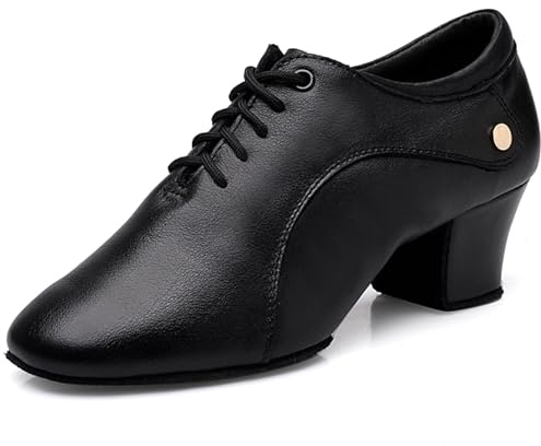 Hiuzylqx Damskor för ballroom, latin, 5 cm klack, läder, salsa, tango, modern dans, jazz, träning. Fyra typer av sulor finns tillgängliga för dig att välja mellan,Full rubber sole,35 EU