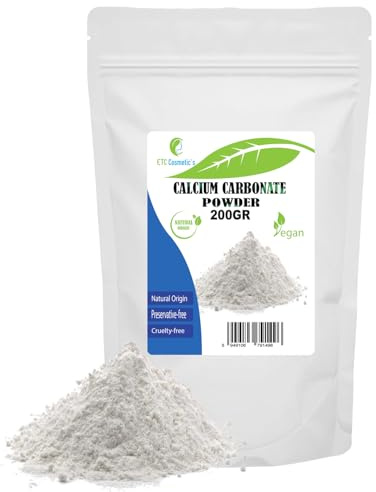 POLVO DE CARBONATO DE CALCIO - 200 Gr - utilizado en formulaciones de maquillaje mineral, y como abrasivo suave para productos para el cuidado bucal