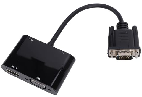 Elprico VGA Till HDMI-adapter, VGA-omvandlare med Stöd för Dubbla Skärmar, 3,5 Mm Ingångskabel, Ljudsynkronisering, Plug and Play för Flera Skärmar och Projektorer