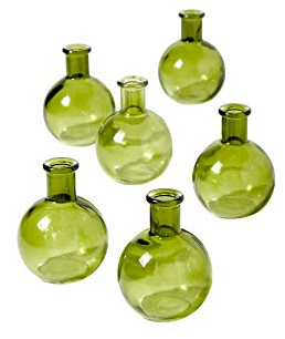 Serene Spaces Living Set of 6 Small Green Ball Bud Vases, Transparent Glass Vases for Weddings, Events, Parties, Floral Centerpieces for Home Decor, Measures 4 Tall