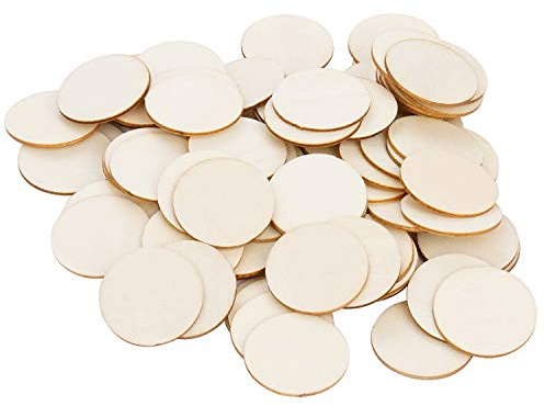 moinkerin 100 Stücke Runde Naturholzscheiben, 32mm Unvollendete Holz Log Scheiben Rund für DIY Handwerk Hochzeit Mittelstücke Basteln Bemalen Scrapbooking