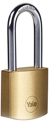 Yale Candado de Latón Y110B, 40 mm, Arco Largo, Cuerpo Resistente con Grillete de Acero, Cilindro de 3 Pines, Incluye Llaves, Ideal para Taquillas, Mochilas y Uso Interior