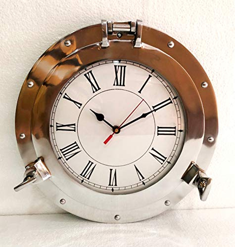 Orologio da parete nautico antico in ottone marino a forma di oblò decorativo per la casa