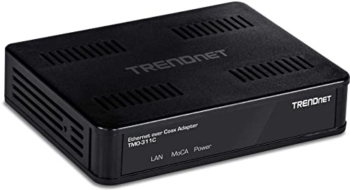 TRENDnet Ethernet Over Coax Adapter, Backward Compatible with MoCA 2.0, Gigabit LAN Port, Supports Net Throughput Up to 1Gbps, Supports Up to 16 Nodes On One Network, Black, TMO-311C