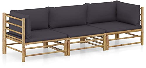 Tidyard 3-TLG. Trädgård lounge set trädgårdsset sittgrupp sittgrupp balkongset loungeset med mörkgrå kudde trädgårdsmöbler set för trädgård, balkong och terrass bambu
