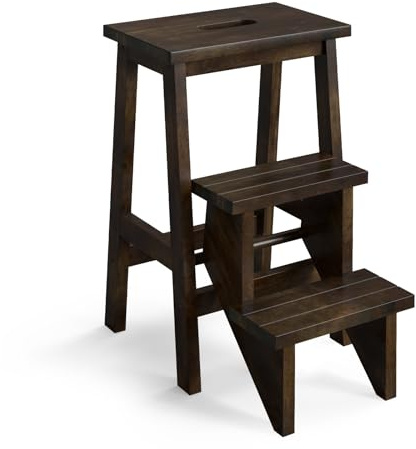 Costzon Folding 3 Step Stool, 3 in 1 Wooden Step Ladder with Handle, Non-Slip Pedal, Multifunctional Storage Shelf, Flower Rack for Kitchen, Library, Garage, Foldable Step Stool for Adults Kids