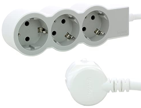 LEGRAND, Flache Steckdosenleiste, 3-fach Steckdose, Mehrfachsteckdose, 3 Meter Kabellänge, Ultraweiß/Grau, 694559