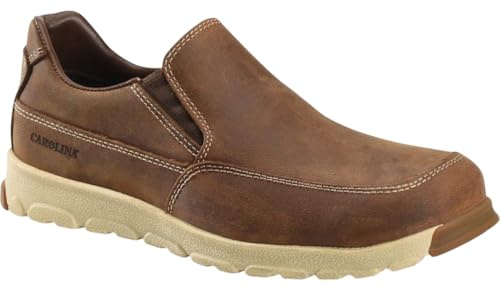 Carolina S-117 Slip-On ESD Aluminum Safety Toe Shoes for Men - Electrostatic Dissipative Leather Work Shoes with Slip-Resisting Rubber & EVA Outsoles, Dark Brown - 10.5 EE