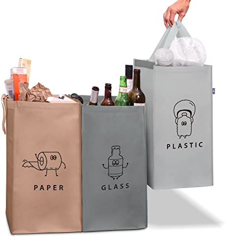 Norggo® Mülltrennsystem 3fach – Set aus 3 Mülltrennsysteme für Plastik, Papier und Glas – Recycling Behälter 40L mit Griff – Abfall & Recycling Lösung – Mülltrennsystem Küche – Altpapier & Altglas