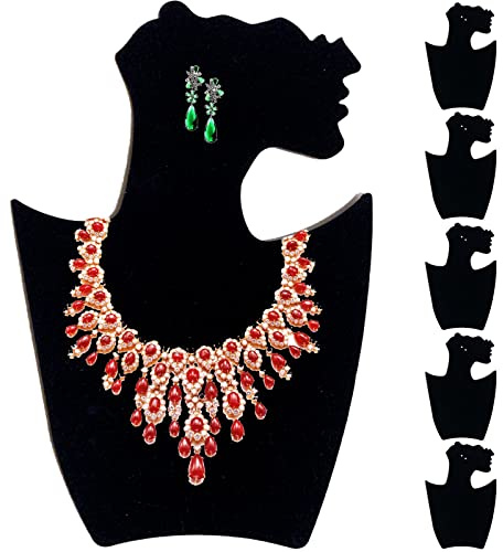 Codant 15 Inch Black Velvet Necklace Display Stands for Selling, Jewelry Display Stands for Selling, Foldable Necklace and Earring Bust (set of 6)