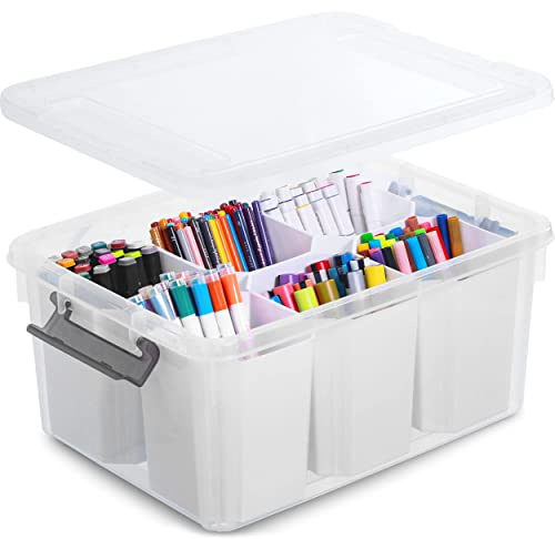 Citylife 16L Plastic Storage Boxes with Lid 6 Detachable Inserts Clear Storage Box with Lids Stackable Storage for Organizing Tool, Craft