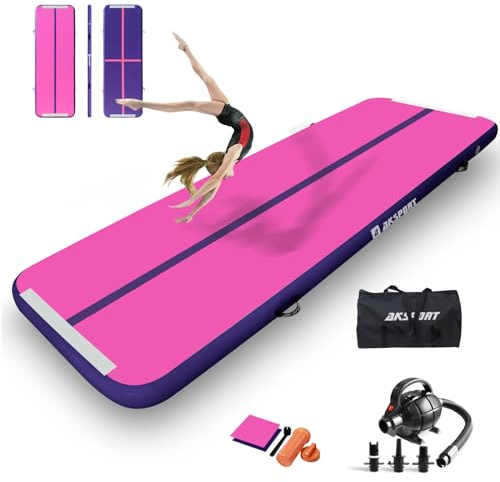 AKSPORT Tappeto Gonfiabile per Ginnastica da 3/4/5/6 metri Air Track Ginnastica Artistica 10/20 cm con Pompa Elettrica per Casa, Campeggio, Palestra,Formazione,Cheerleading
