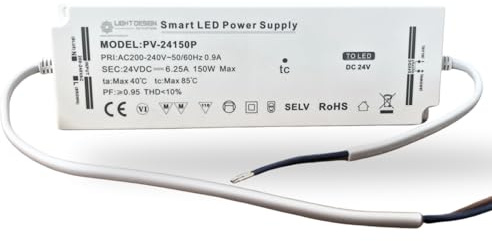 Evotrade Trasformatore LED 150W, 230V AC–24V DC, 150W max, Custodia in Plastica, Morsetti di Connessione, Senza Cablaggio.