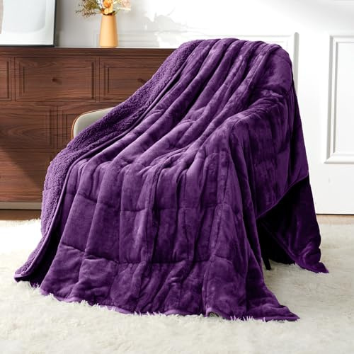 Uttermara Weighted Blanket for Adults, Queen Size Heavy Blanket with Reversible Soft Shiny Velour Fleece and Cozy Warm Sherpa for Couch Bed, Calming and Relaxing, 60 x 80 inches 15 lbs in Purple