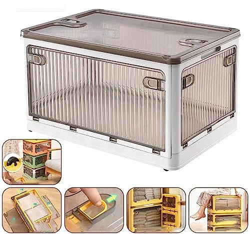 Akis Home Aufbewahrungsbox mit Deckel, 56L Boxen Aufbewahrung Ordnungsboxen Storage boxes Kisten, Kunststoffbox Plastikbox Stapelkisten Lagerboxen mit Rollen groß (Weiß)