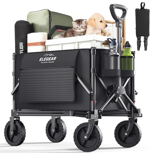 Elegear XXL Chariot de Plage avec Freins 150KG 150L, Chariot Pliable avec Poignée Réglable, Beach Wagon - roulettes Tout Terrain - pour Jardin, Extérieur Camping, Pique-Nique