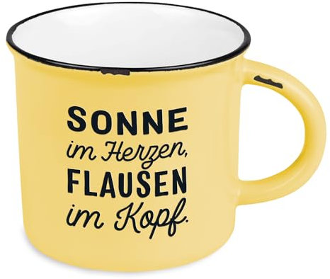 Grafik-Werkstatt vintage| Keramik Becher zum verschenken | sonne im Herzen, Gelb