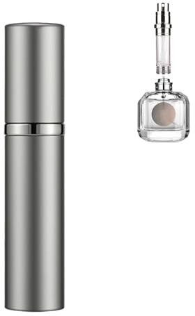 Perfume Atomiser, Refillable & Portable Travel Size Perfume Bottles, Leaking Proof, Bottom Pump without Funnel, Nano Mist, Dispensers, Leak Proof Cologne Dispenser for Women and Men,5ml (silvery)