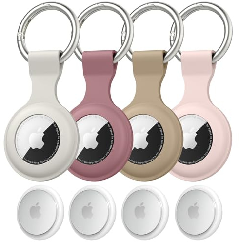 Amzpas Fodral för Airtag hänge, 4 stycken Airtags nyckelring silikon för Apple Airtags, bärbart fodral tillbehör nyckelring för Air Tag Tracker