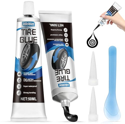 Allisway 2Pcs Colla per Gomma, Mastice per Riparazione Pneumatici, Kit Riparazione Pneumatici Auto, Forte Adesione, Utilizzato per Riparare la Desquamazione dei Fianchi dei Pneumatici in Gomma, I Fori