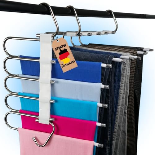 WohnZauber Kleiderbügel platzsparend 2X mehrfach Hosenbügel mit Rutschschutz - 5in1 Hosenaufhängung - Kleiderschrank Organizer (Weiß)