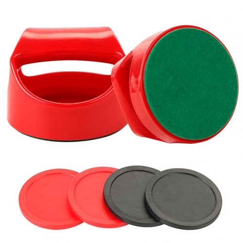 1 Set 100mm Air Hockey Pushers and Air Hockey Pucks Great Goal Handles Pushers Goal Handles Paddles Replacement Accessories - 2 Red Pushers and 4 Pucks (2 Red and 2 Black)