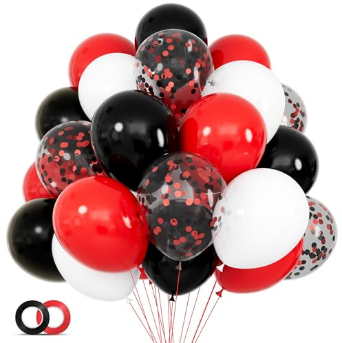 68Pcs Black Red White Latex Balloons 12 Inch with Black Red Confetti Balloons for Birthday, Baby Shower, Graduation Poker Card Party