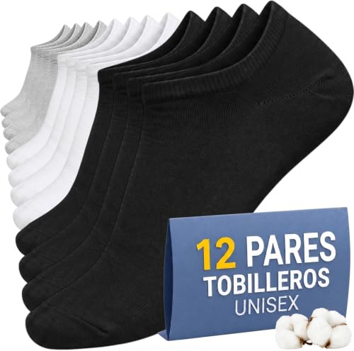 PS PROUTHS 12 Pares Calcetines Tobilleros Cortos Hombre Mujer Algodón Suave | Transpirables Unisex Antideslizantes, Anticaída, Cómodos y Duraderos, Deporte, Running, Trabajo y Uso Diario en Verano.