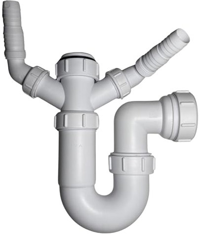 Hulthor Washing Machine Waste Trap – Single or Double Outlet Options – 1.5 Inlet Trap for Washing Machine, Dishwasher, or Kitchen Sink Waste Connection – Easy Fit Compression Joint (Double Outlet)